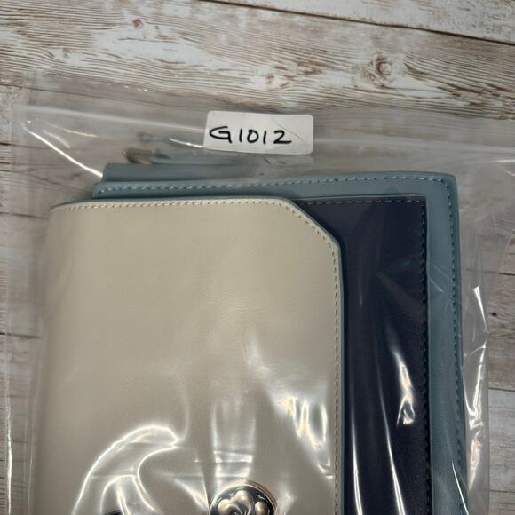 Angel Kiss Purse 10" Blue Leather Structured Colorblock Crossbody Shoulder Strap - Picture 11 of 11